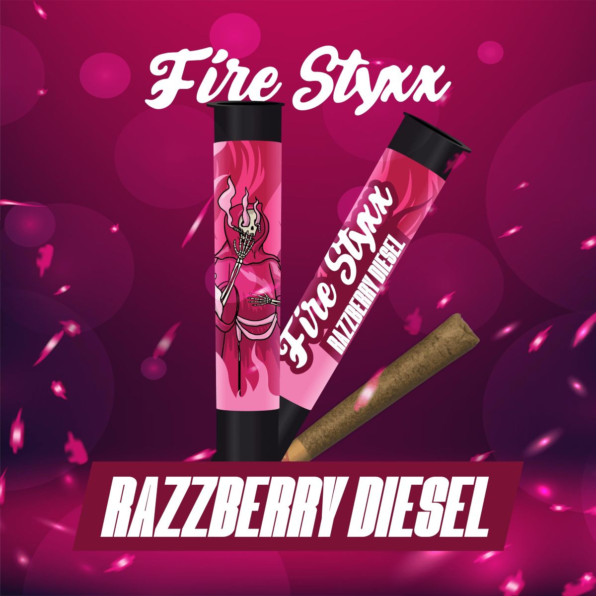 Photograph of product: GLORIOUS OUID! - RAZZBERRY DIESEL - FIRE STYXX - INFUSED PREROLL