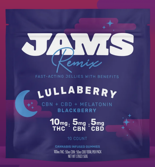 Photograph of product: Jams Remix - Lullaberry 2:1:1 TH-oui:CBD:CBG 100mg 10pk Fast-Acting Gummies