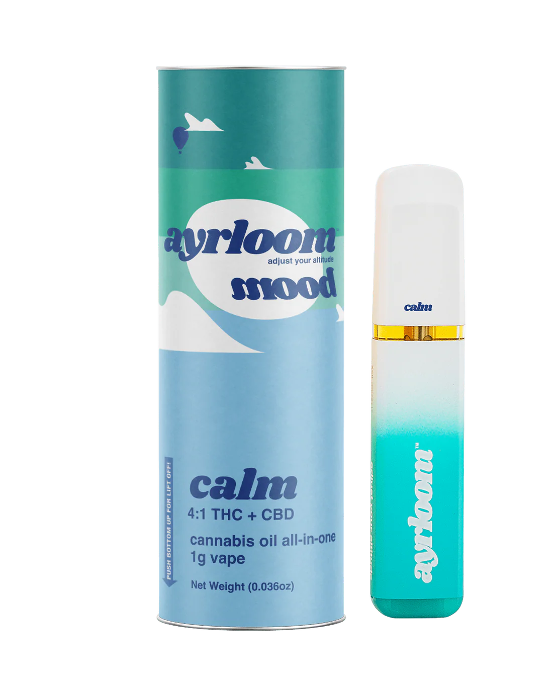 Photograph of product: Ayrloom | Calm AIO 4:1 (TH-oui:CBD) Vape, 1g