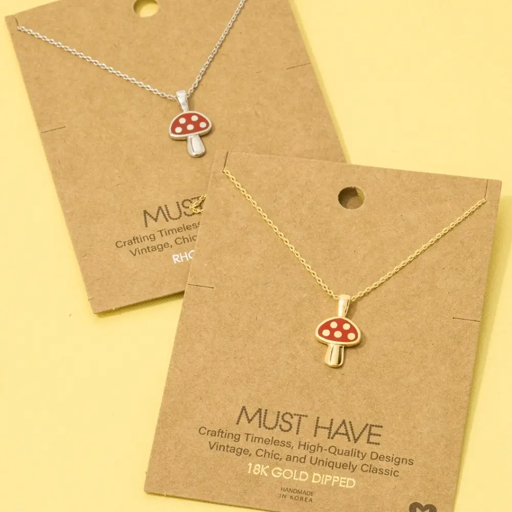 Photograph of product: Necklace | Dainty Red Mushroom | Fame Accessories | Available in Gold & Silver