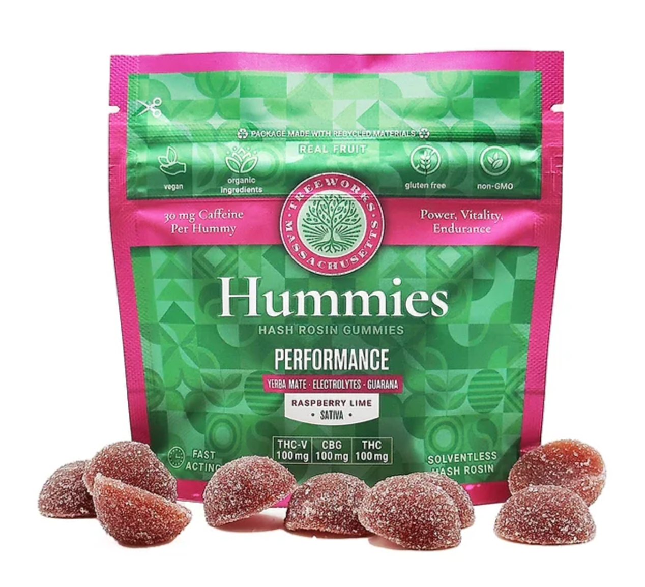 Photograph of product: Treeworks | Performance Hummies | 10 Pack 300mg TAC (100mg TH-oui | 100mg CBG | 100mg TH-oui-V)