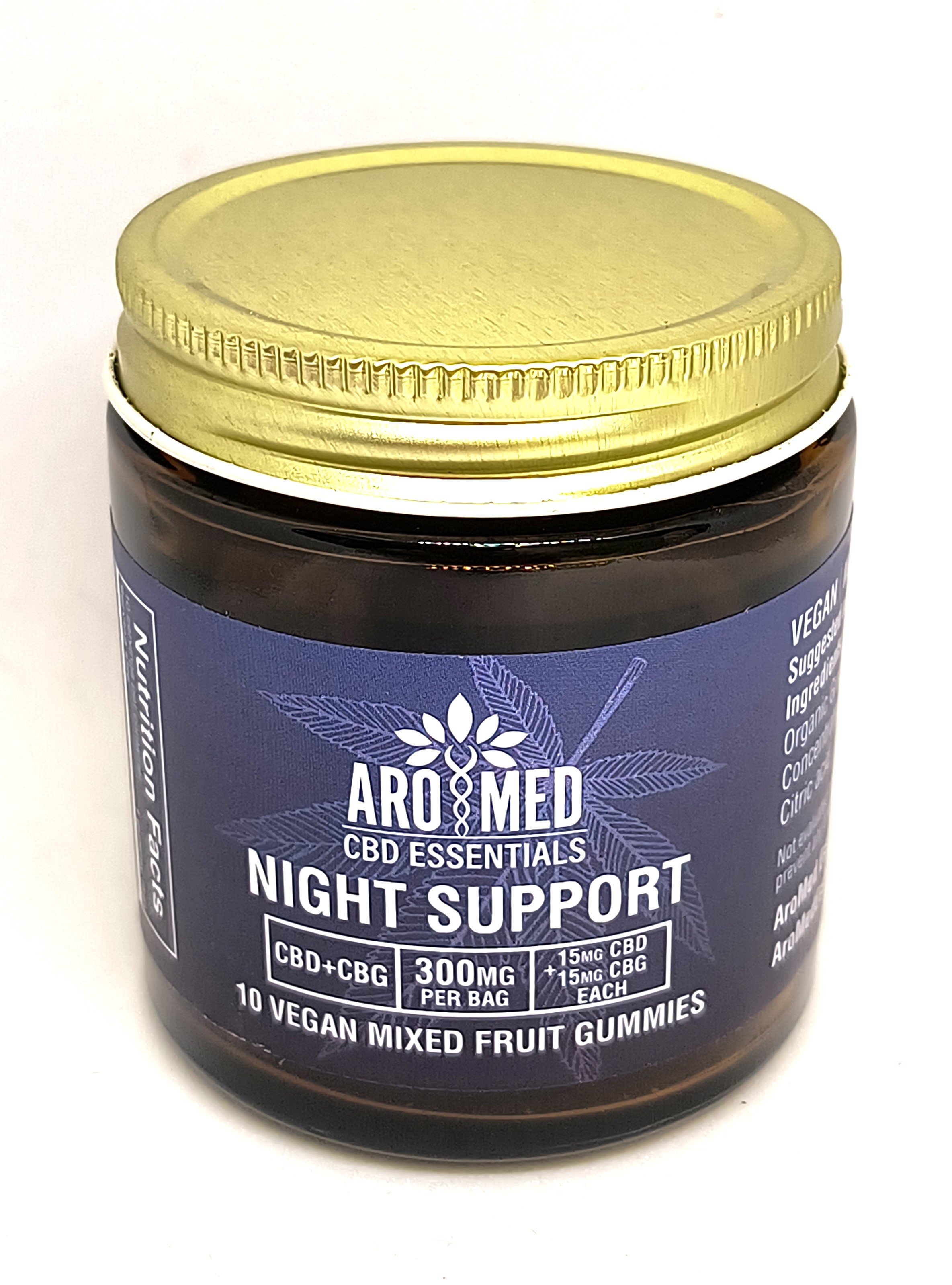 Photograph of product: CBD Night Support Gummies 15mg 1:1 CBD:CBG 10ct | AroMed