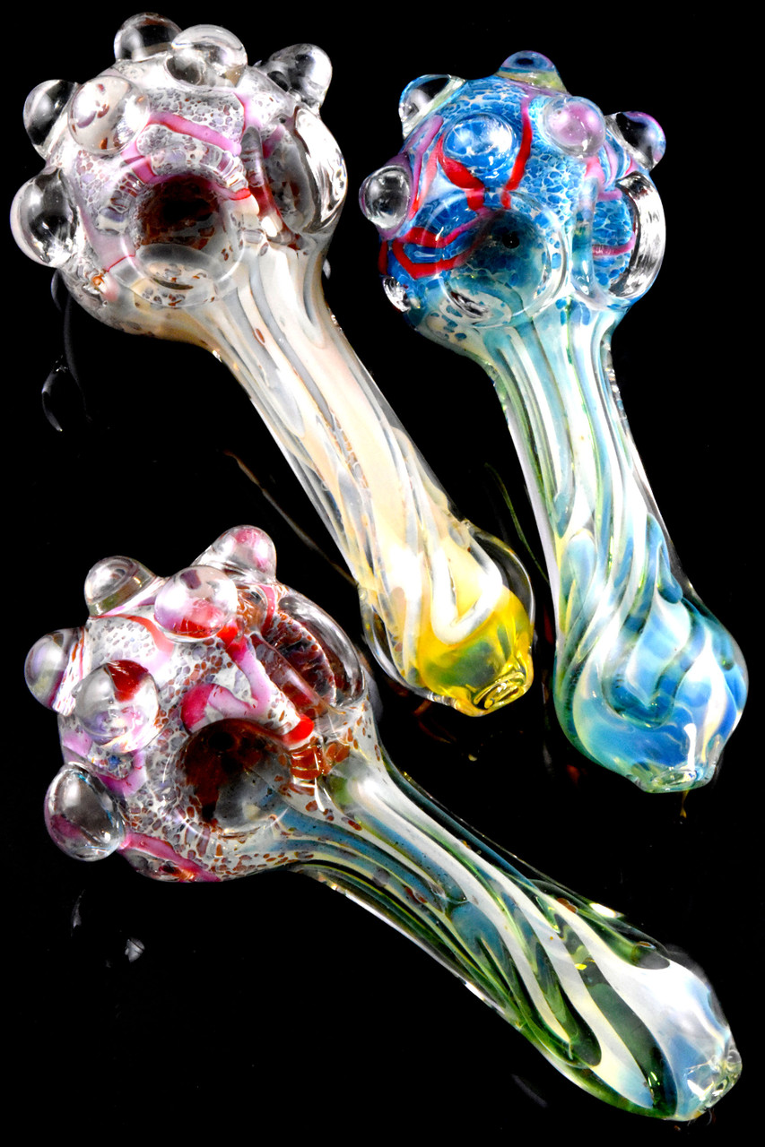 Photograph of product: 5.5" Thick Double Bowl Fumed Frit Glass Pipe