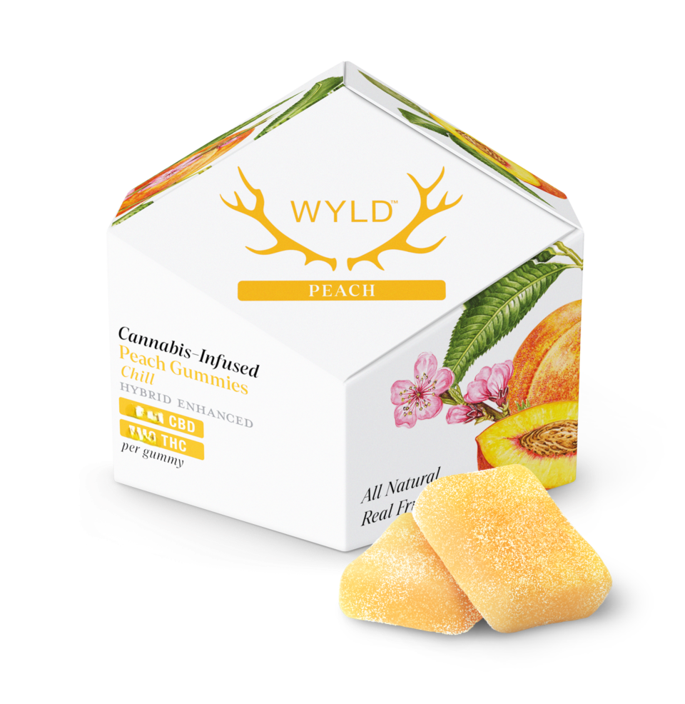 Photograph of product: MED - WYLD Gummies - Peach 1:1 (1000mg TH-oui/ 1000mg CBD)