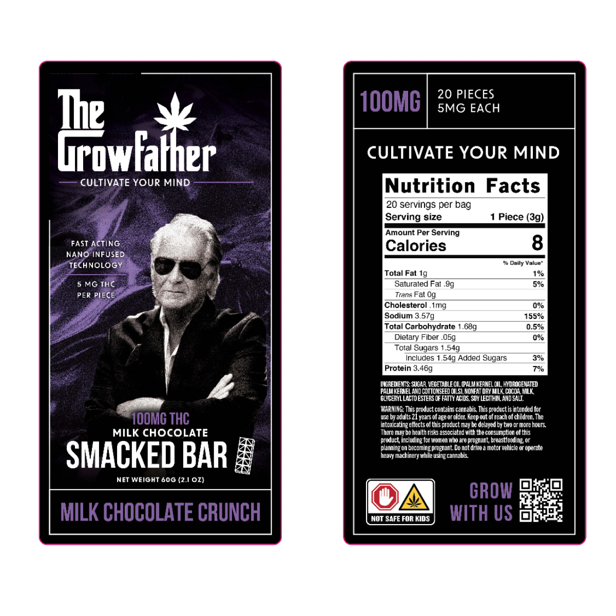 Photograph of product: The Growfather | Smacked (H) Milk Chocolate Crunch Bar | 20 Pieces (100mg)