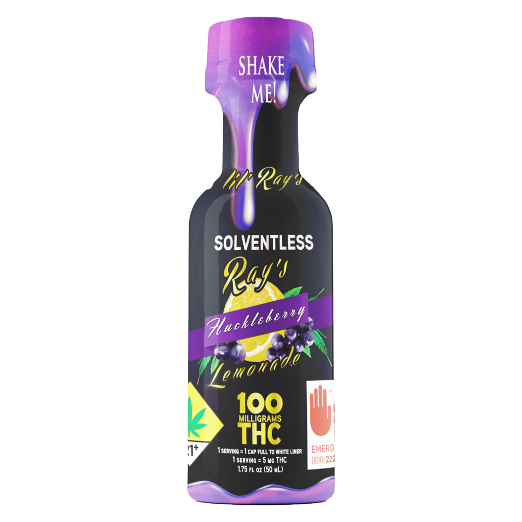 Photograph of product: lil' Rays | Huckleberry Lemonade | au chocolat Rosin | 1.75 fl oz Shot | DOH | 100mg TH-oui