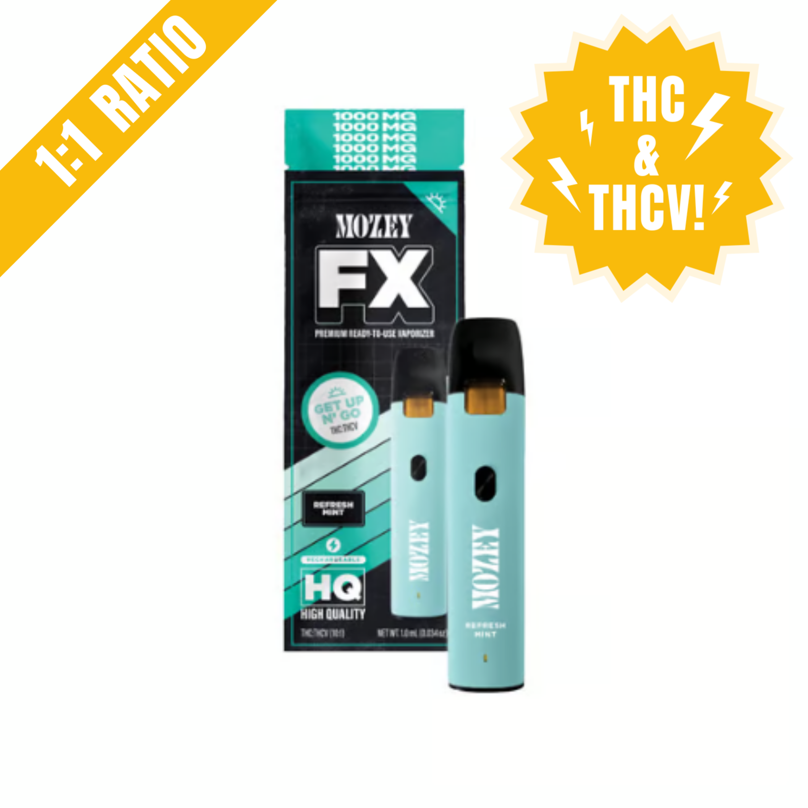 Photograph of product: MOZEY | REFRESH MINT 1:1 TH-ouiV | DISPOSABLE | 0.5G (HYBRID)