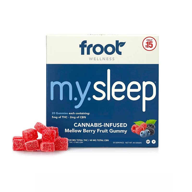 Photograph of product: Froot M.Y. Sleep 5:2 TH-oui:CBN Gummies 140mg