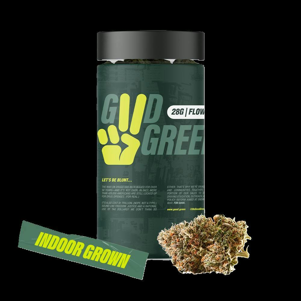 Photograph of product: Good Green | Flower | Jar | Sudzz | 28g | Oui'd | 23.48% TH-oui