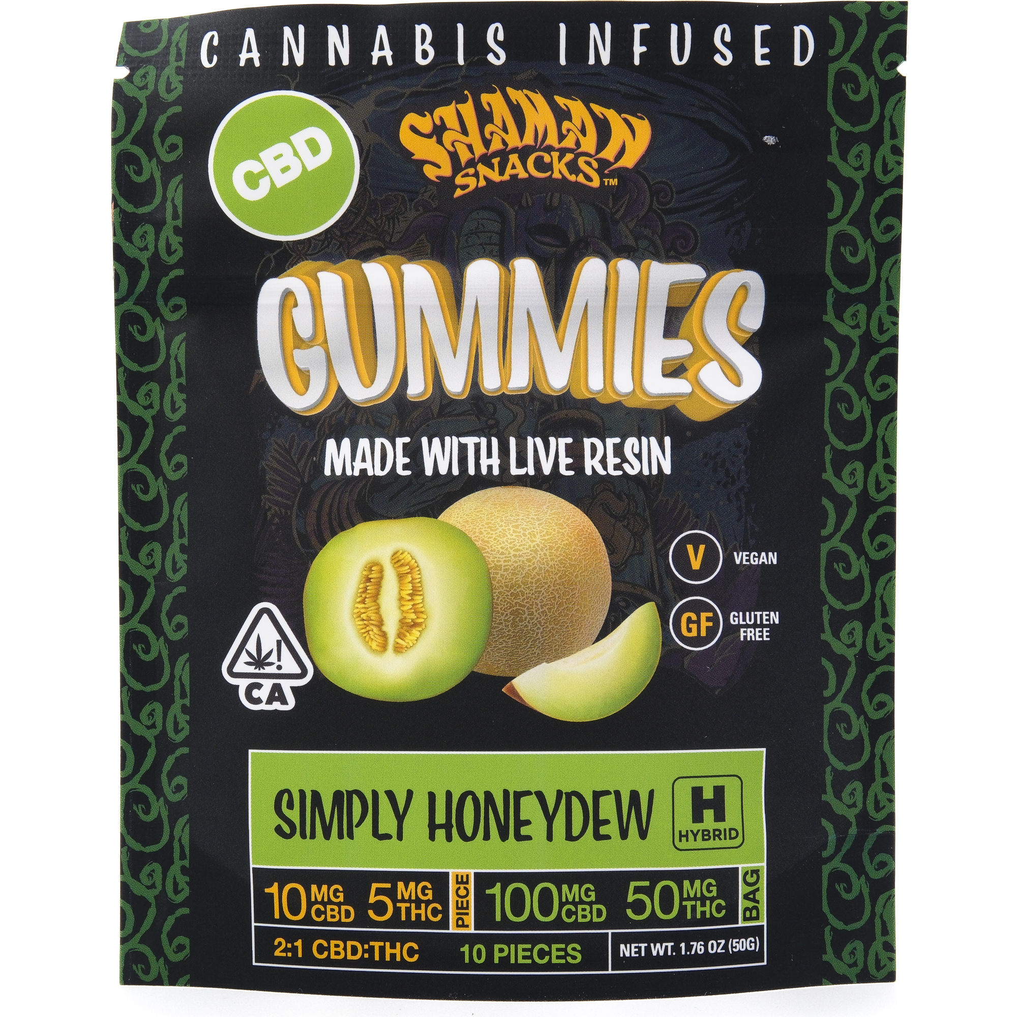 Photograph of product: Simply Honeydew 2:1 300mg 10 Pack Gummies - Shaman Snacks