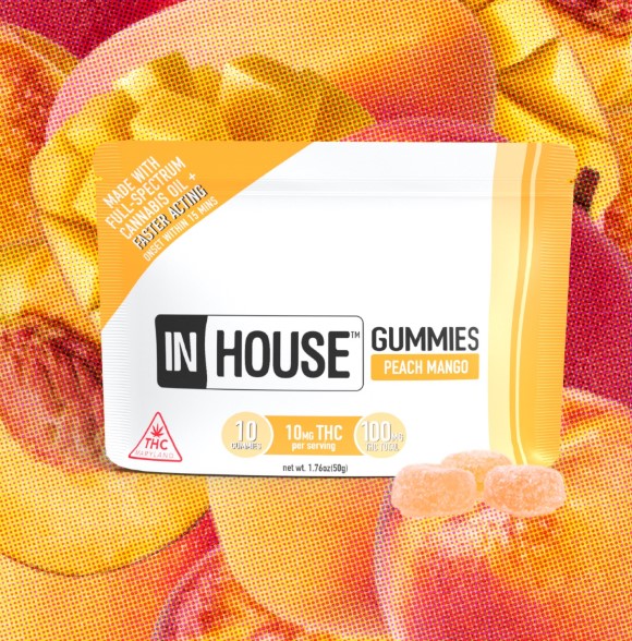 Photograph of product: 100mg Peach Mango Fast-Acting Gummies 10pk