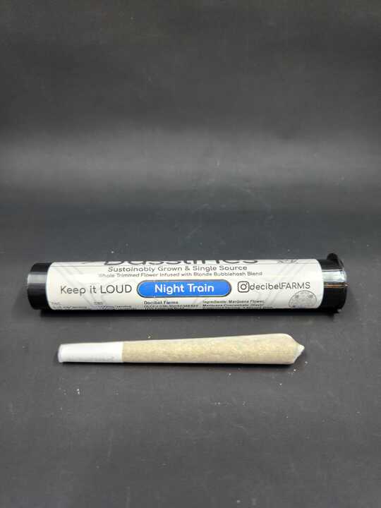Photograph of product: Pre-Roll Infused 1g Basslines Night Train (Decibel)