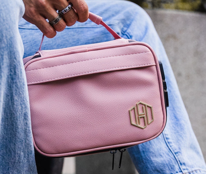 Photograph of product: Hush Lifestyle | Leather Stealth Case | Medium | Pink