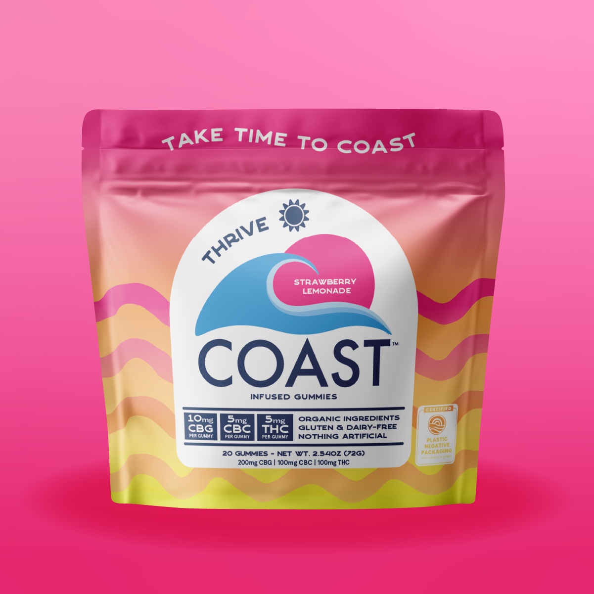 Photograph of product: THRIVE | Strawberry Lemonade Gummies | 10mg CBG:5mg CBC:5mg TH-oui 100mg