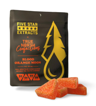 Photograph of product: Five Star Extracts X True North   4 X 50mg Full Spectrum Gummies    Blood Orange Moon