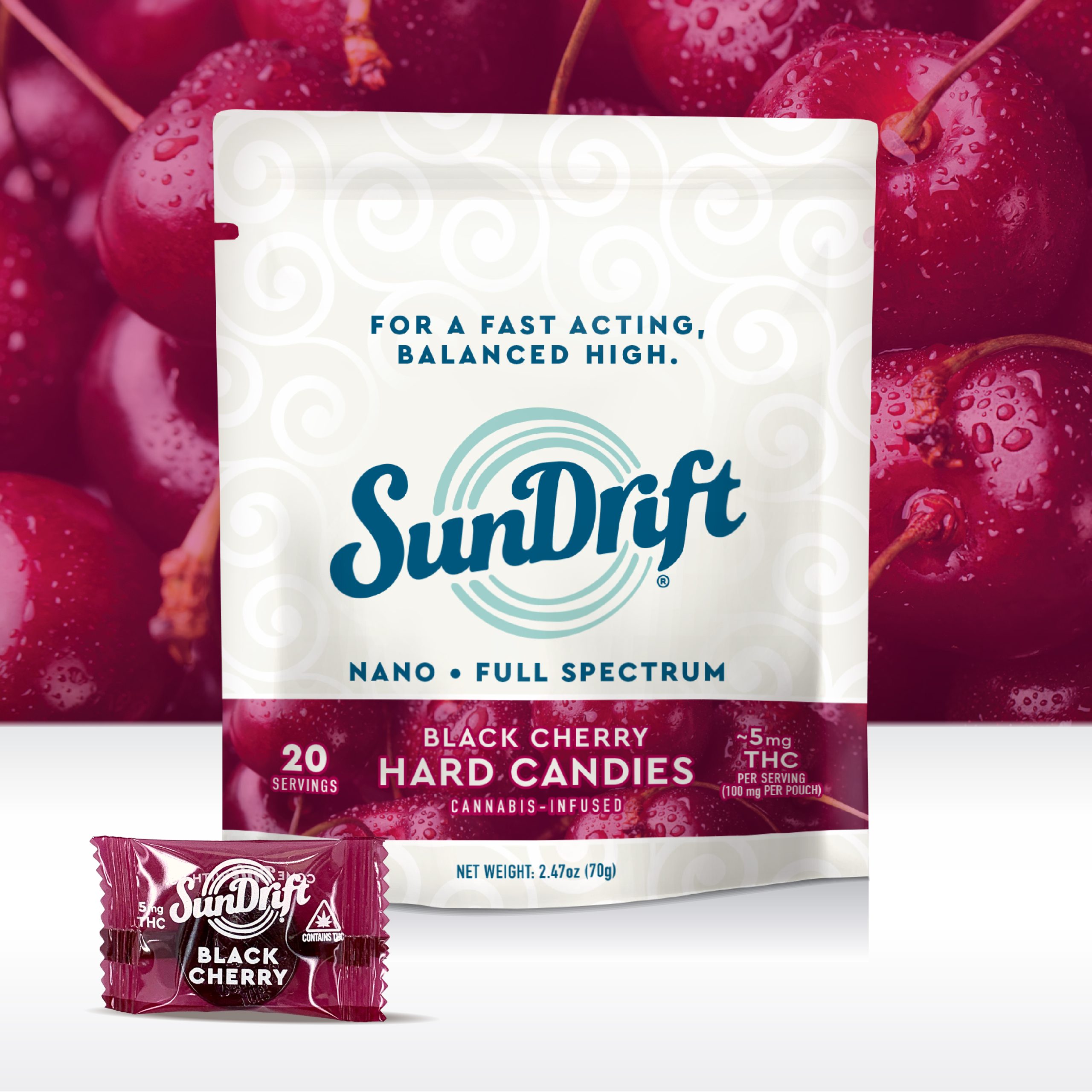 Photograph of product: Black Cherry Fast Acting Hard Candy 20pk | 100mg