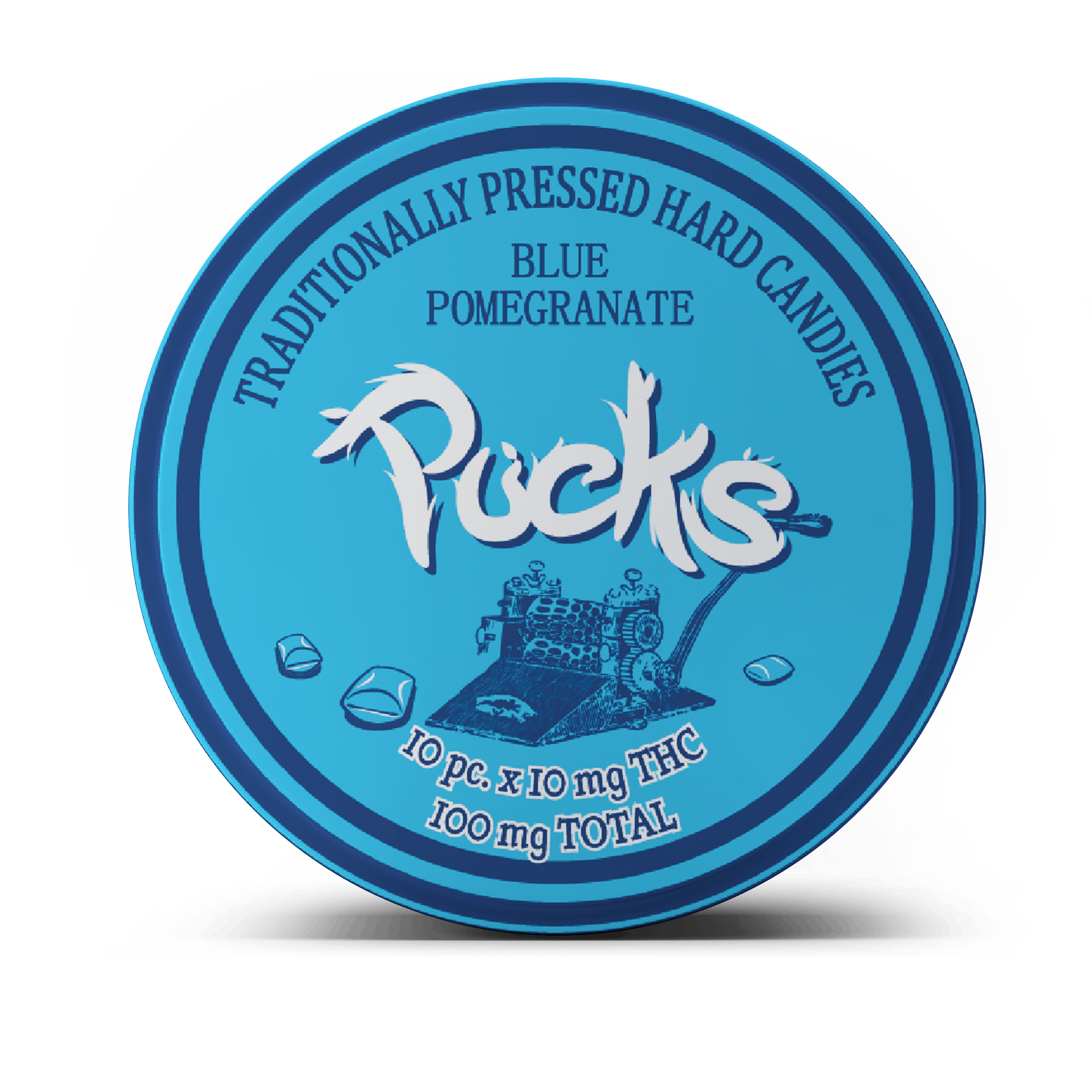 Photograph of product: Pucks - Blue Pomegranate Hard Candy - 100mg