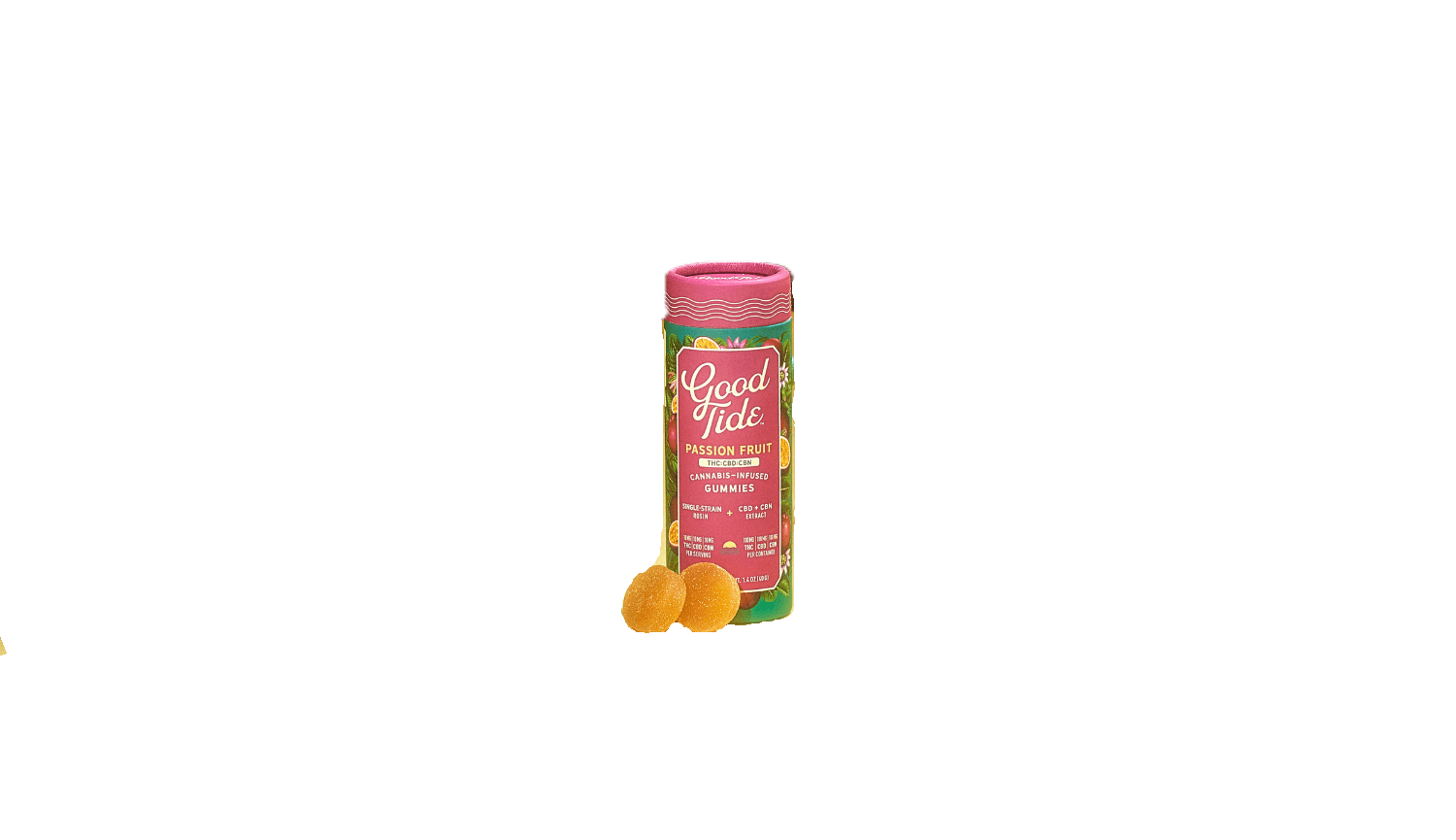 Photograph of product: Passion Fruit Gummies (Sleep) | [1]TH-oui:[1]CBD:[1]CBN | Live Rosin | 10 pack