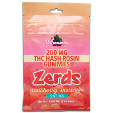 Photograph of product: Amnesia | Zerds | Strawberry Shortcake | 200mg | au chocolat Rosin Gummies