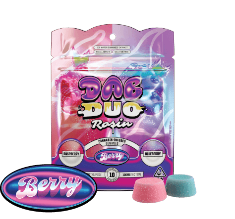 Photograph of product: Dab Duos Berry Raspberry + Blueberry Fruit Gummies 100mg - Sales Floor