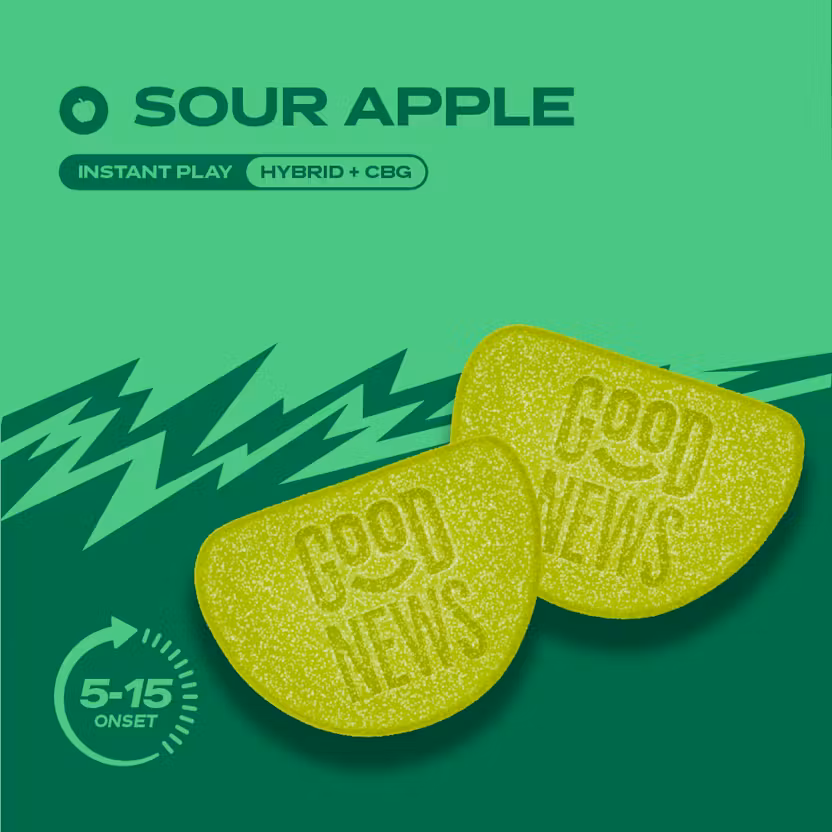 Photograph of product: Good News - Instant Play (Sour Apple) 2:1 - Gummies - 100mg