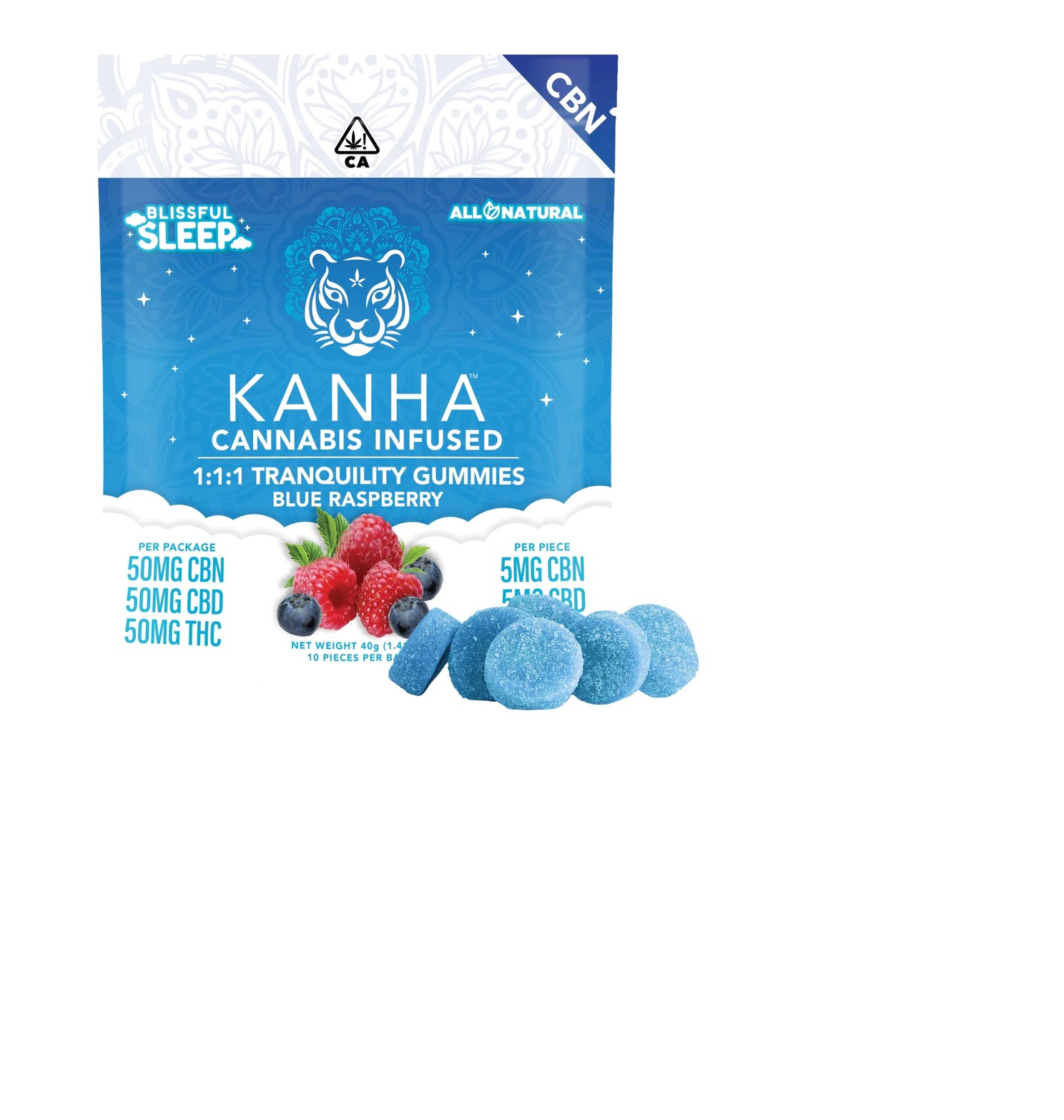 Photograph of product: KANHA TREATS TRANQUILITY 1:1:1 GUMMIES 100MG TH-oui CBN CBD