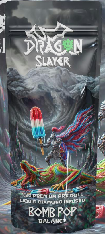 Photograph of product: BOMB POP | DRAGON SLAYER DIAMOND INFUSED PREROLL