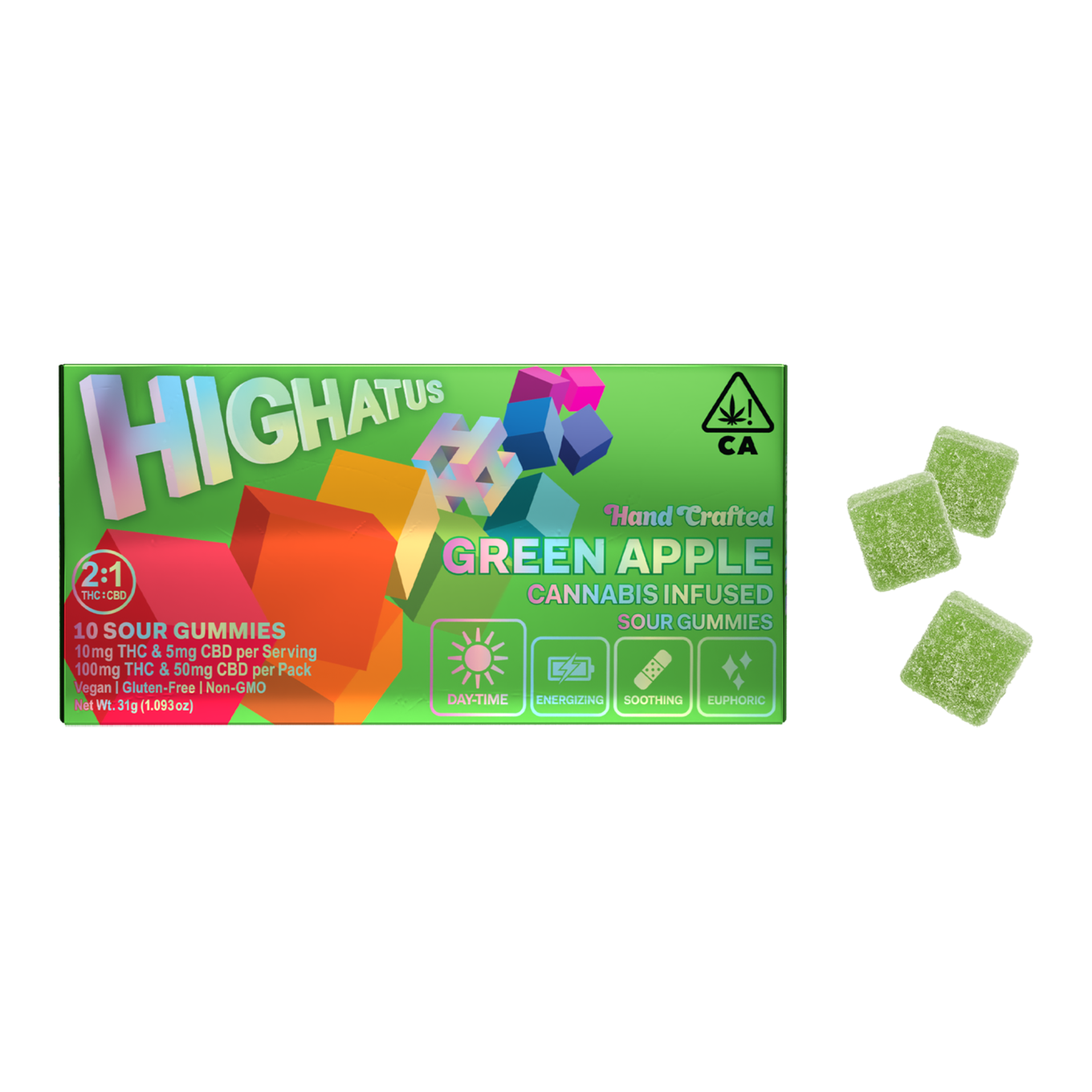 Photograph of product: Highatus - 10ct Gummies - Green Apple 2:1 THC:CBD