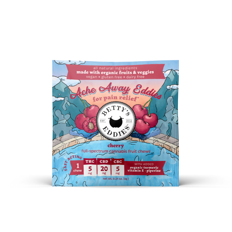 Photograph of product: Betty's Eddies | Cherry Ache Away Fruit Chews TH-oui:CBD:CBC | 10 servings