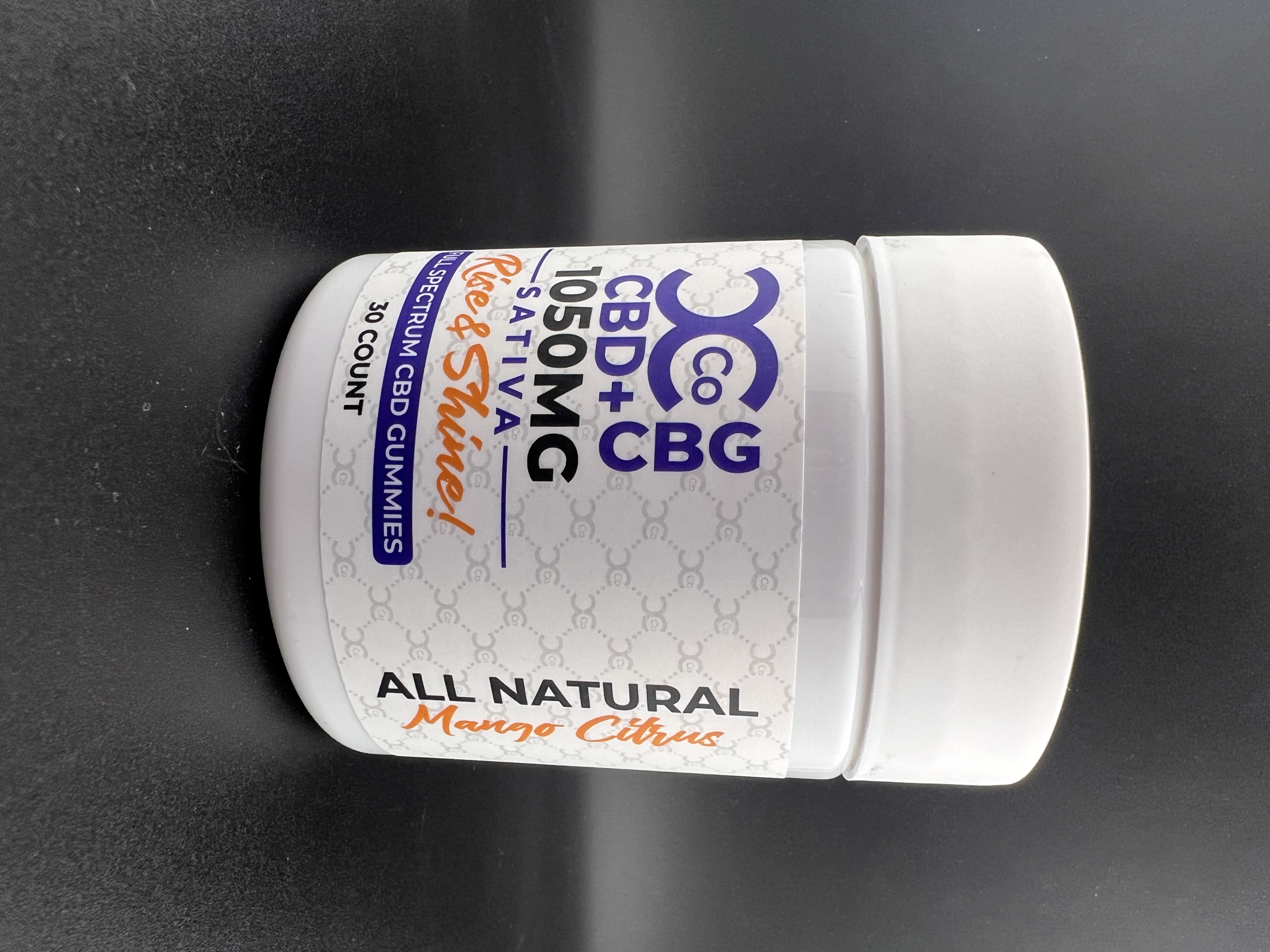 Photograph of product: CCCo - Rise & Shine - 25mg CBD 10mg CBG Gummies - Mango Citrus - 30ct