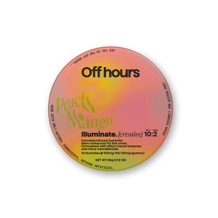 Photograph of product: Off Hours | Peach Mango Illuminate | 100 mg Gummies