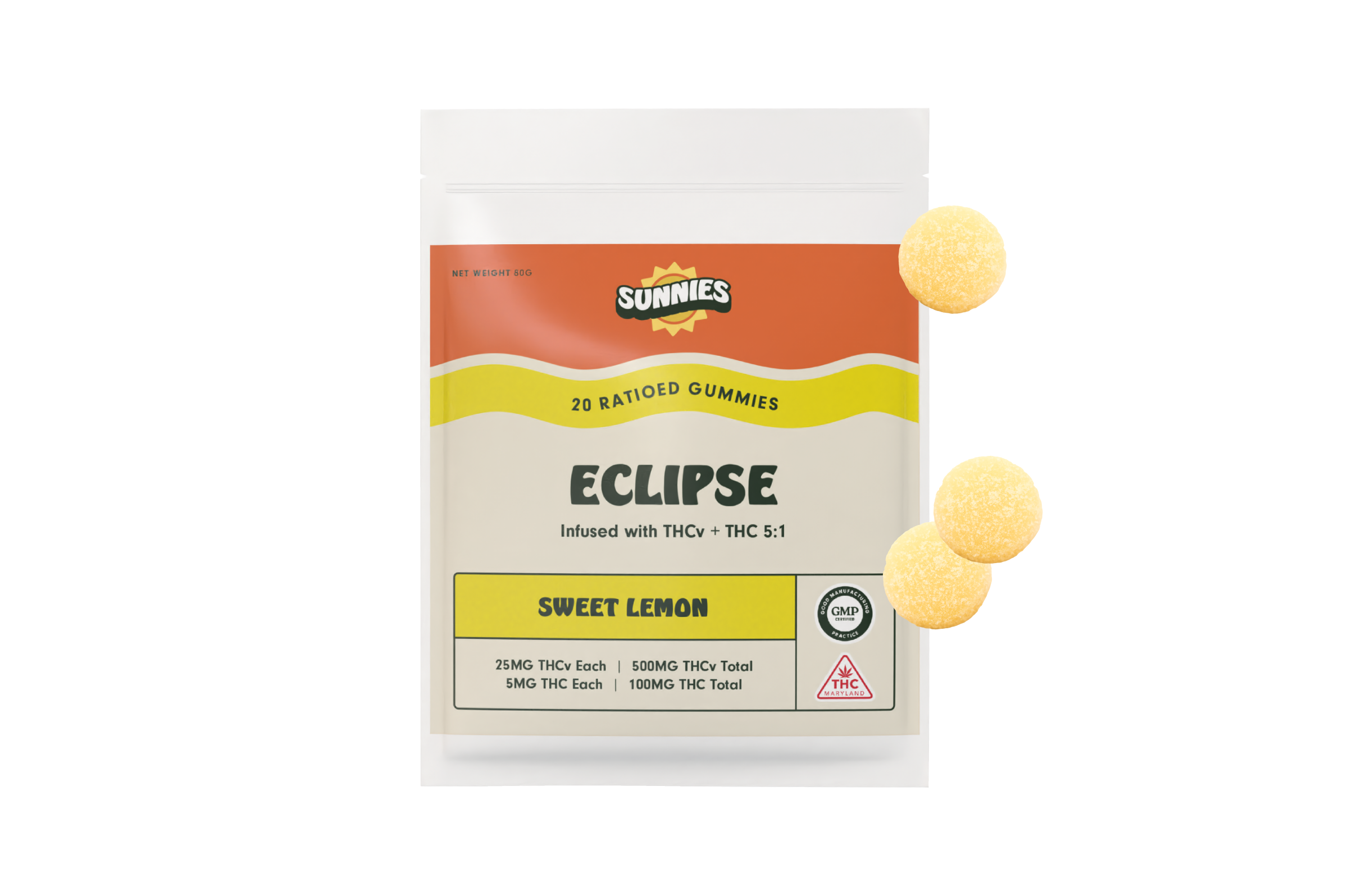 Photograph of product: Sunnies- Eclipse Sweet Lemon 1:1 TH-oui:TH-ouiV 5mg 20pk