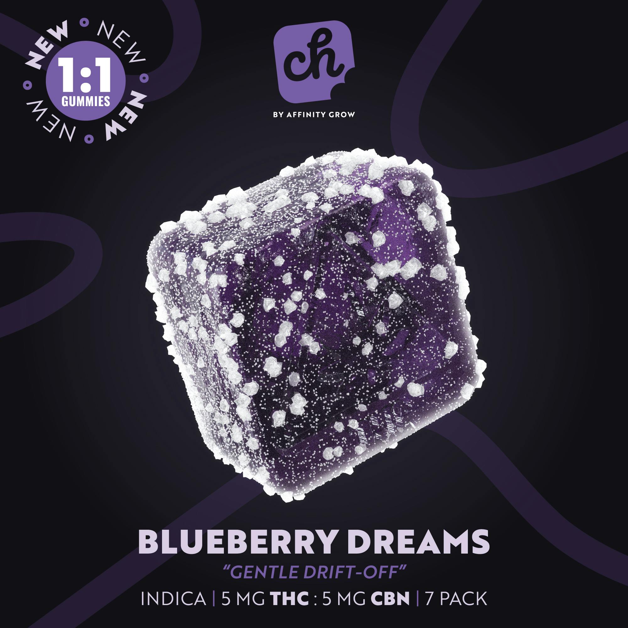 Photograph of product: Chew Blueberry Dreams 1:1 (CBN/TH-oui) Gummies 7ct