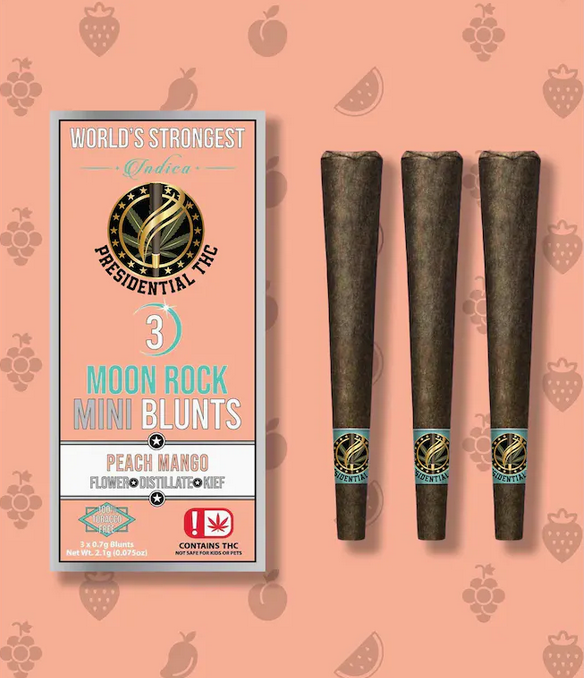 Photograph of product: Presidential | Peach Mango | Moon Rock Mini Blunts 3pk | 2.1G