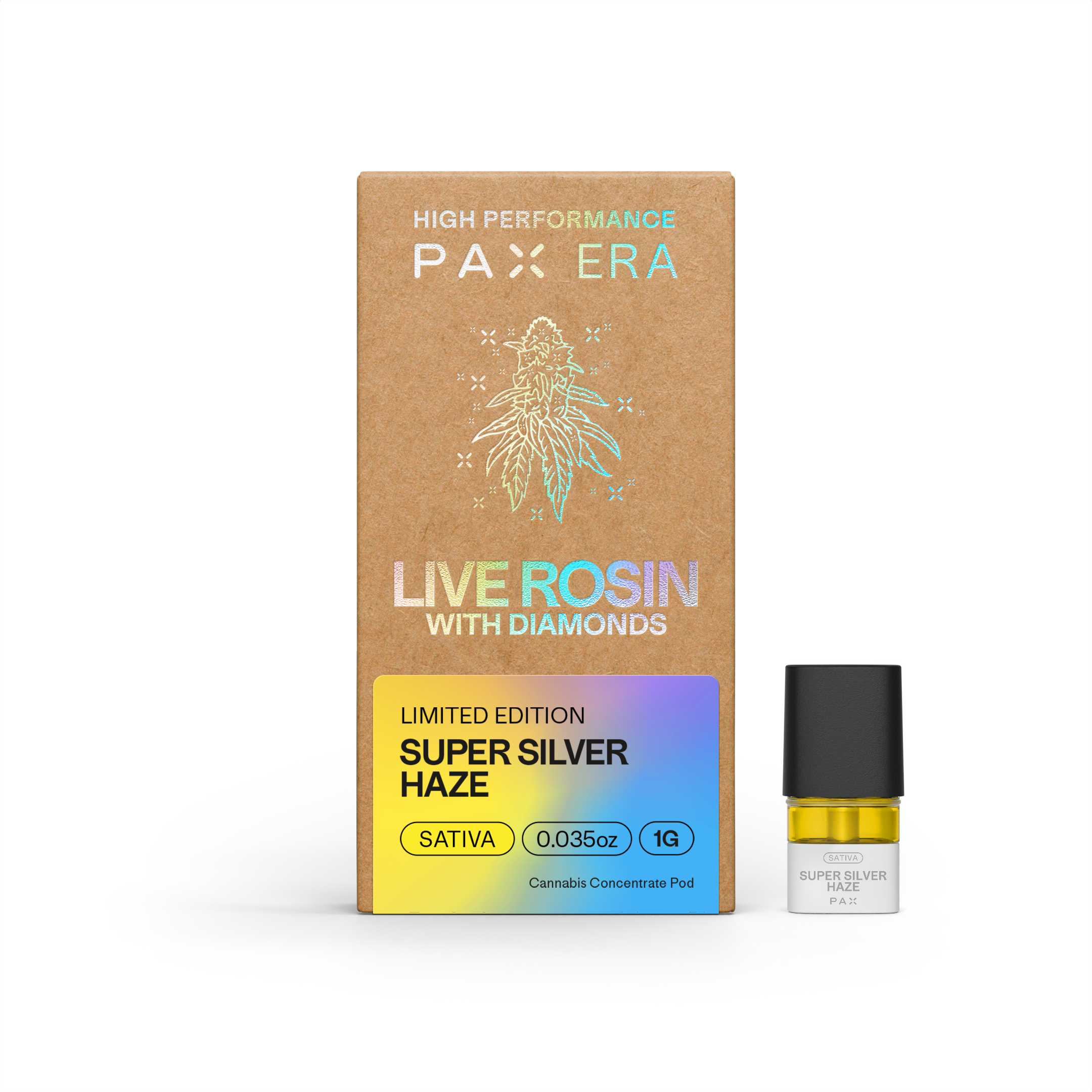 Photograph of product: Live Rosin with Diamonds | Super Silver Haze 1g | Pod