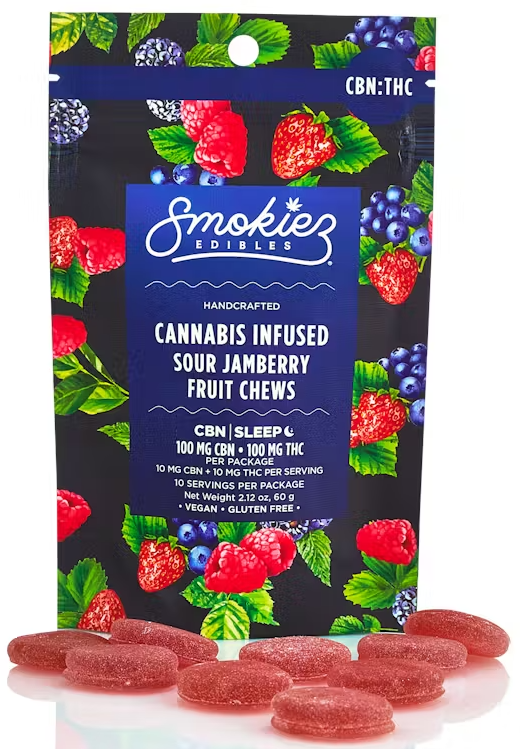 Photograph of product: Sour Jamberry CBN:TH-oui Fruit Chews, 10-Pack
