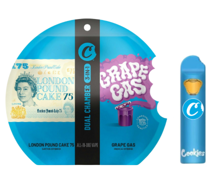 Photograph of product: Cookies London Pound Cake 75 & Grape Gas Dual Chamber All In One Vape