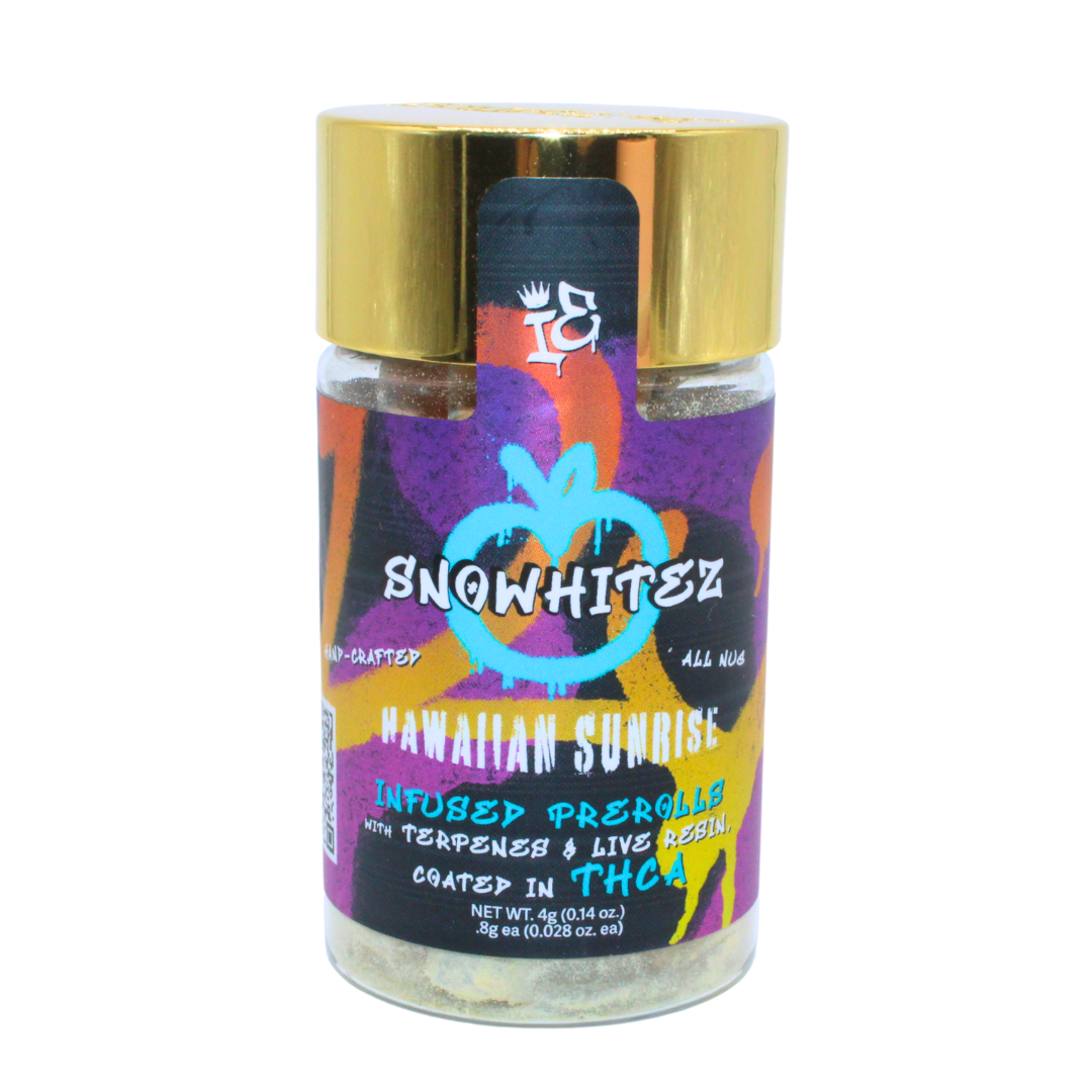 Photograph of product: SnoWhitez - 0.8g x 5pk Infused Pre-Rolls - Hawaiian SunRise