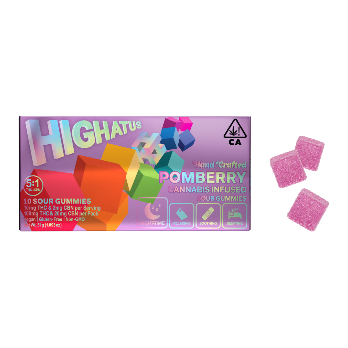 Photograph of product: Highatus - 100mg - 10ct Gummies - PomBerry 5:1 CBN