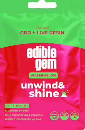 Photograph of product: Edible Gem - Watermelon 2:1 TH-oui/CBD - 200mg Live Resin Gummy