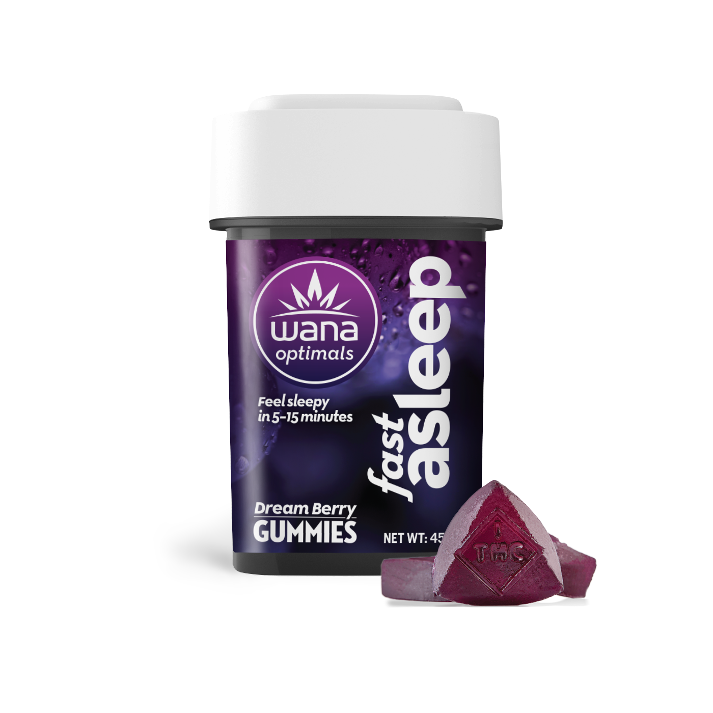 Photograph of product: Optimals - Fast Asleep Dream Berry Gummies 20mg (10-Pack | 2mg Each)