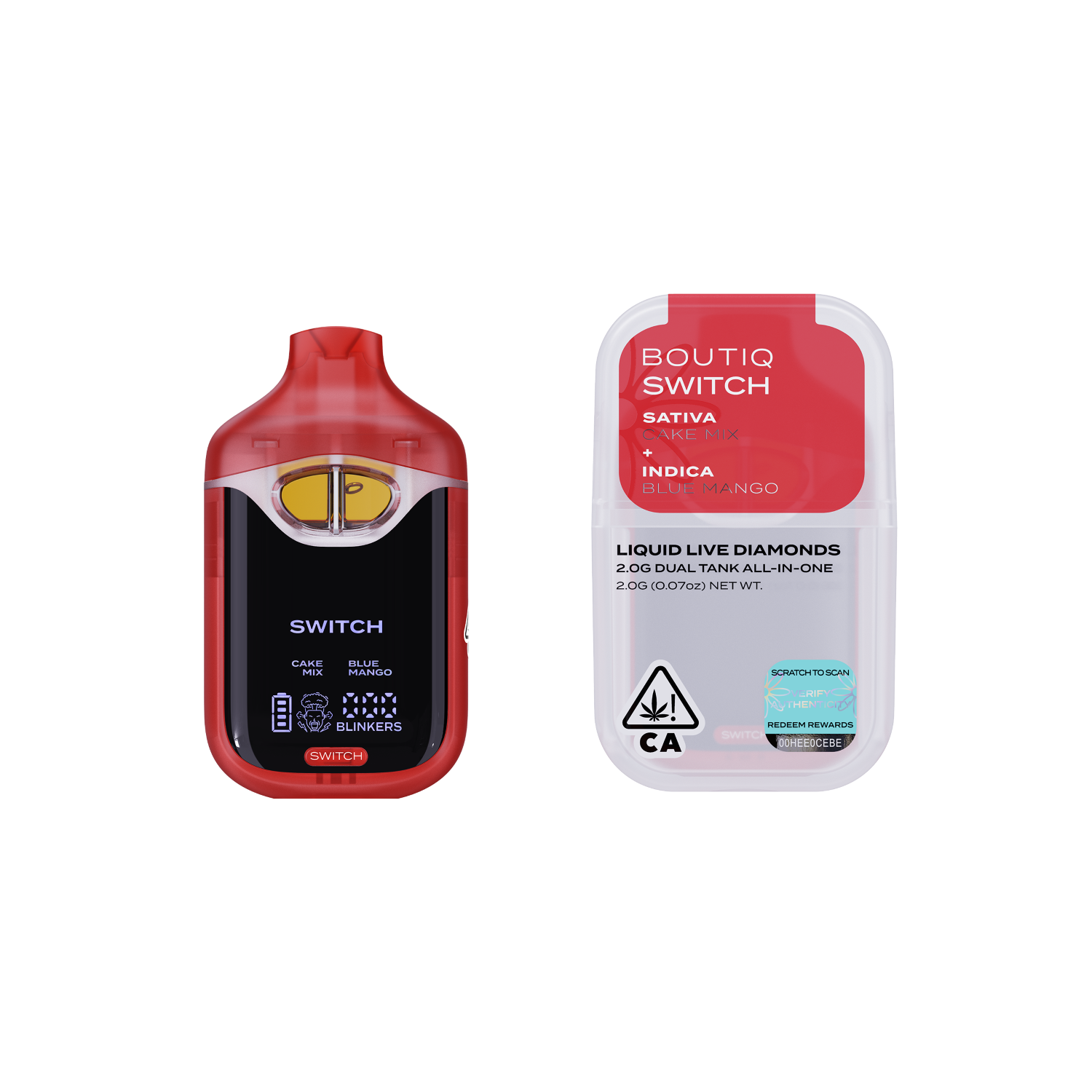 Photograph of product: BOUTIQ - 1g Liquid Diamonds Dual AIO - Cake Mix x Blue Mango