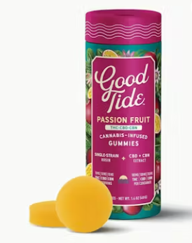 Photograph of product: Good Tide - Edible - Passion Fruit - 1:1:1 THC:CBD:CBN - Indica - Gummies - 100mg