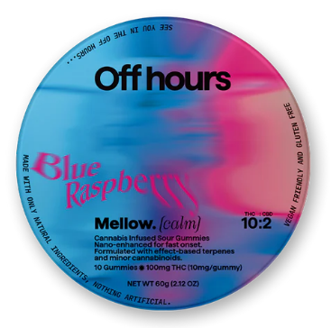 Photograph of product: Off Hours | Edibles | Mellow Blue Raspberry | 10pk | 100mg