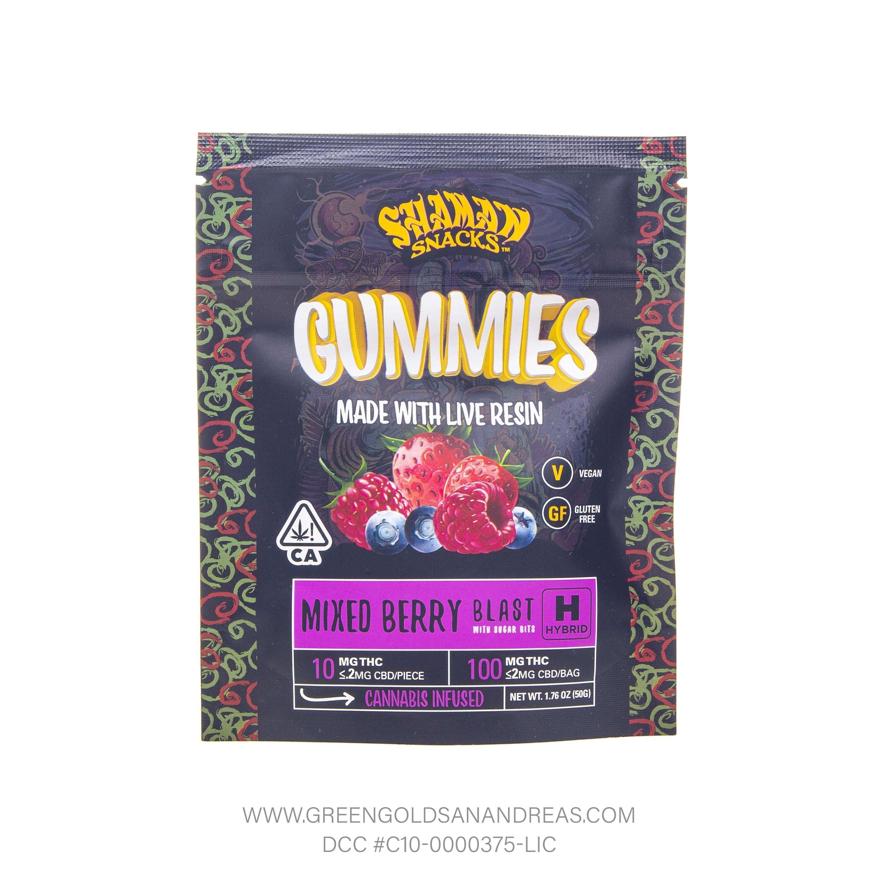 Photograph of product: Shaman Snacks | Mixed Berry Blast Gummies (100mg TH-oui)