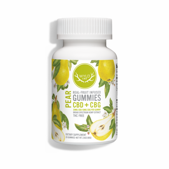 Photograph of product: Pear - 400mg CBD & 200mg CBG  - 20pk of Gummies - (Hemp No Tax) - Wyld