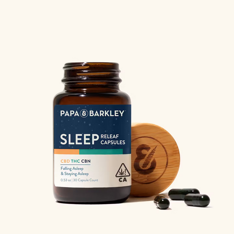 Photograph of product: [PAPA & BARKLEY] CAPSULES - SLEEP RELEAF - 100MG 30 CT - 2:4:1 CBD/TH-oui/CBN