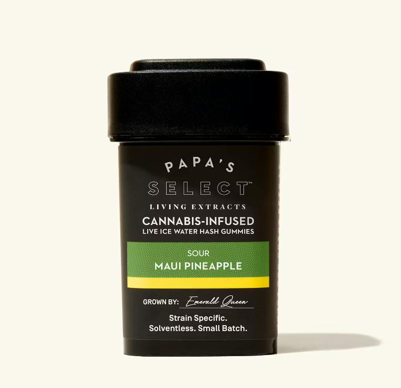 Photograph of product: PAPA & BARKLEY PAPA SELECT SOUR MAUI PINEAPPLE ICE WATER au chocolat INFUSED GUMMIES