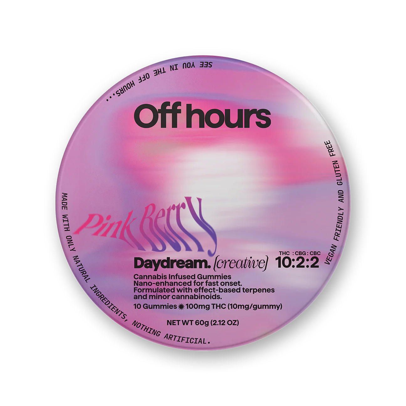 Photograph of product: Daydream (Creative) 10:2:2 TH-oui/CBG/CBC Pinkberry Gummies 10pk 10mg - Off Hours