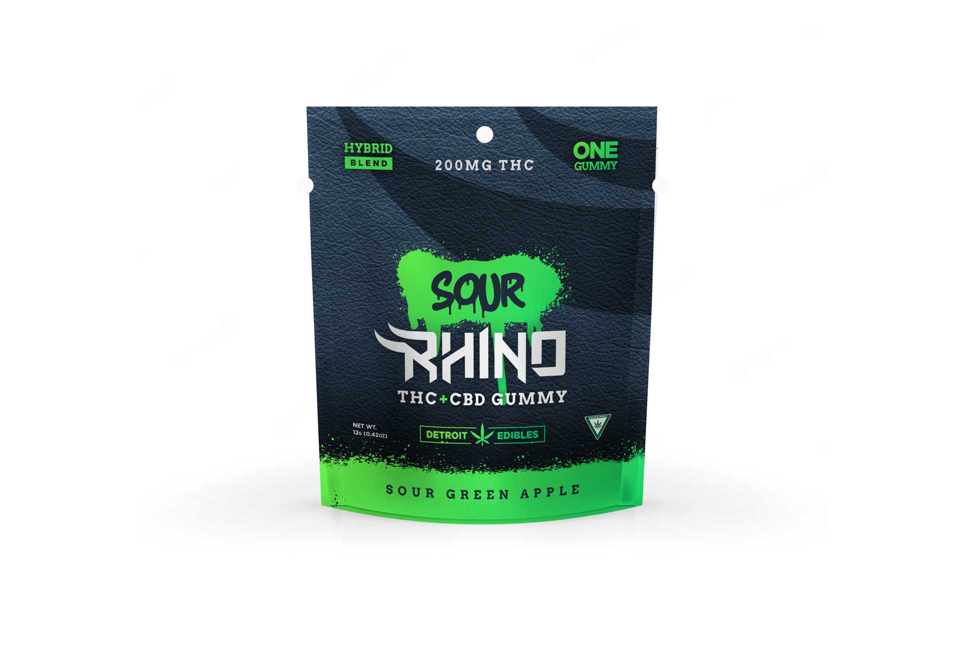 Photograph of product: Detroit Edible | 200mg Rhino Gummies | Sour Green Apple